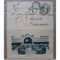 ARGENTINA ENTERO POSTAL GJ CAP-26-Ñ CARTA POSTAL CON VISTA CIRCULADO A DINAMARCA CON TAXA, RARA U$ 50 +